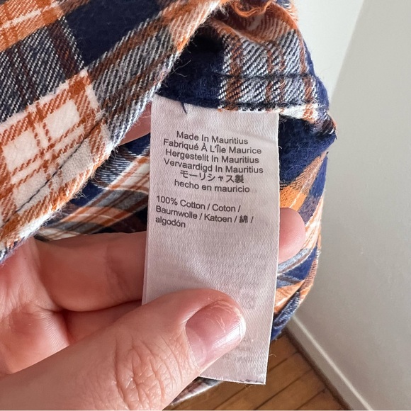 J. Crew Men's Orange Blue Plaid Flannel Button Down Shirt Size Large - Picture 5 of 8